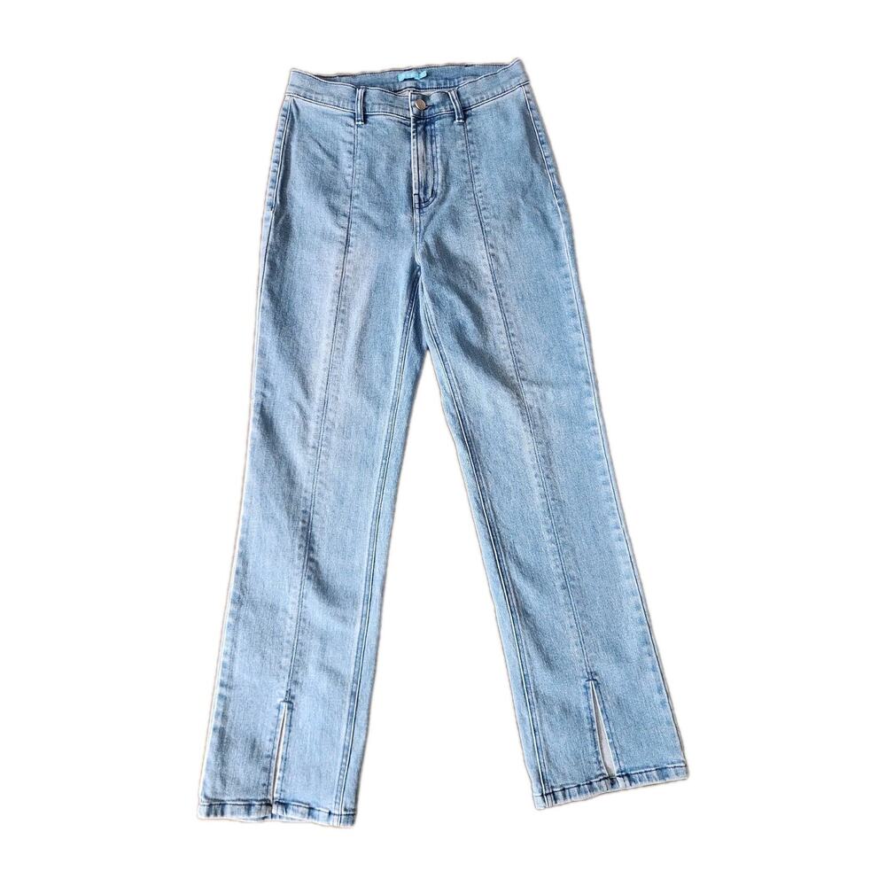 J Mclaughlin Mid Rise Straight Ankle Front Slit Denim Jeans Blue Women's Size 4 - Picture 1 of 7